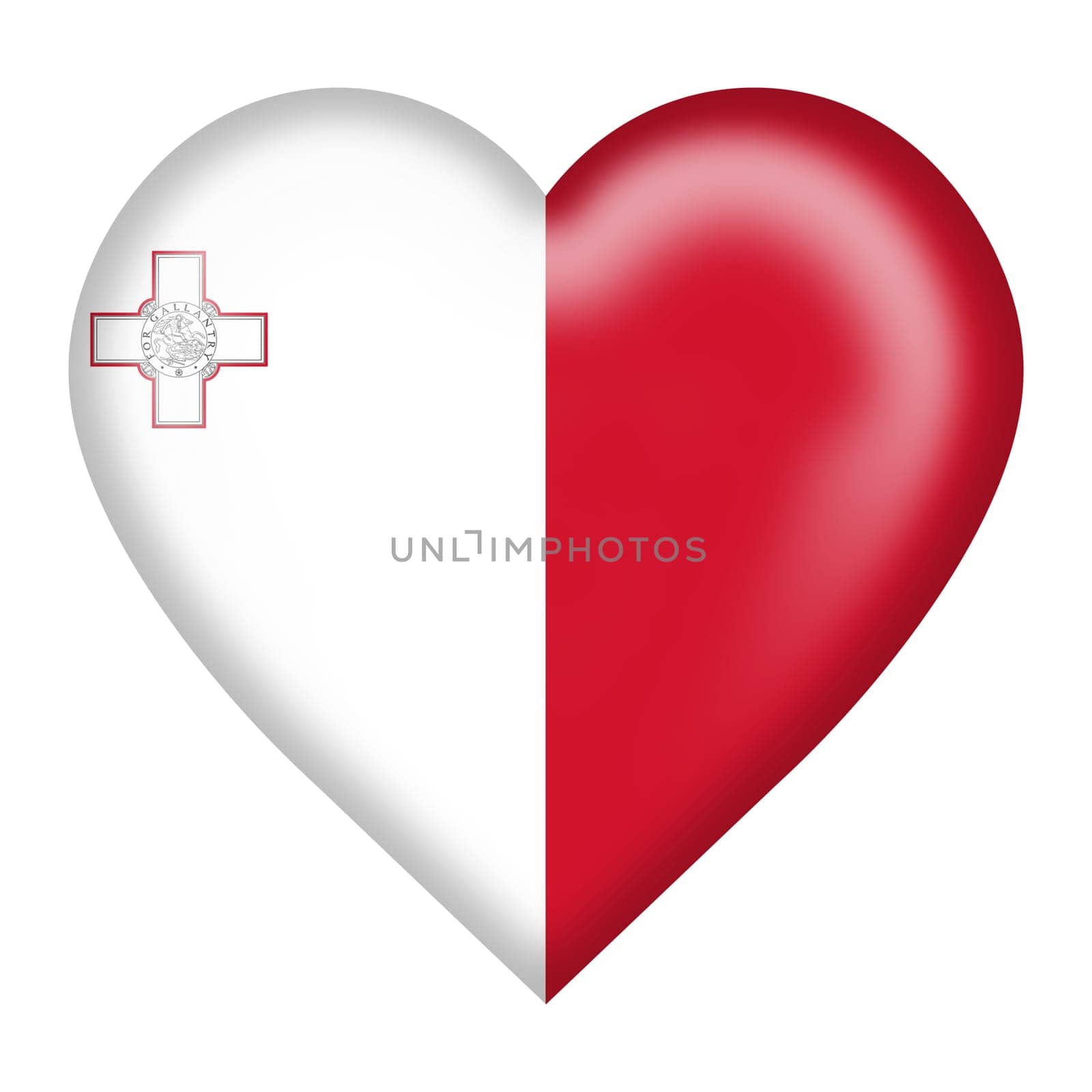 A Malta flag heart button isolated on white with clipping path 3d illustration