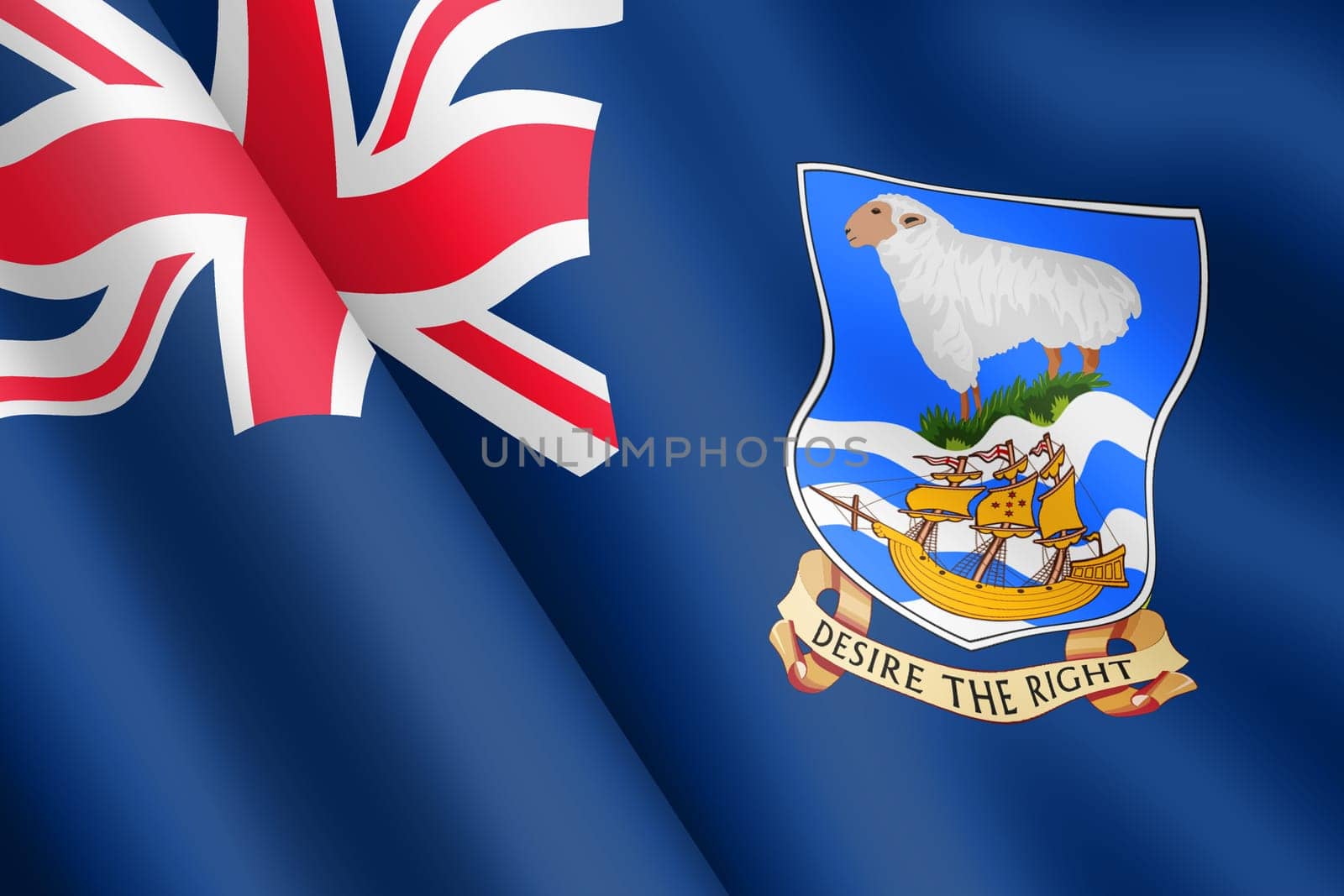 A Falkland Islands waving flag 3d illustration wind ripple