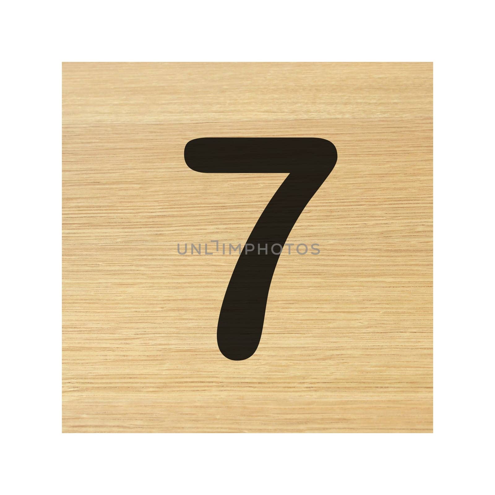 A Seven 7 wood block on white with clipping path