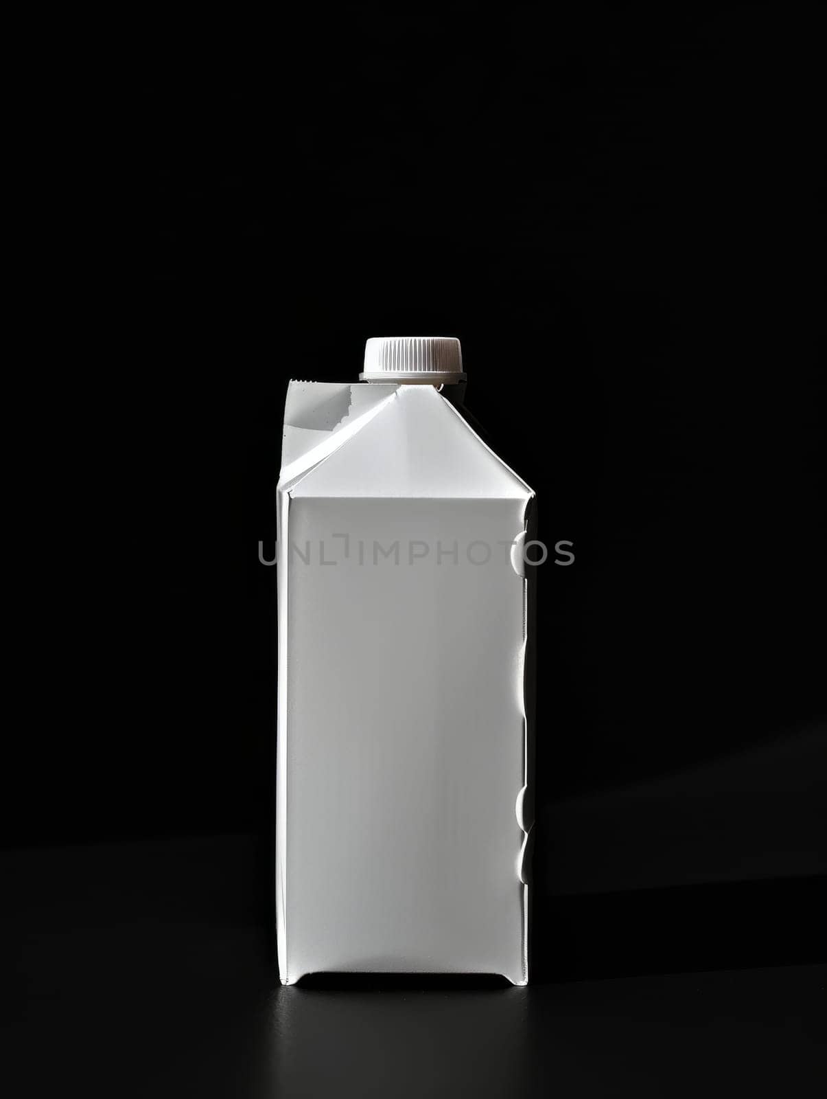 Pristine white milk carton with a cap, showcased against a dark background, perfect for product display and packaging concepts. by sfinks