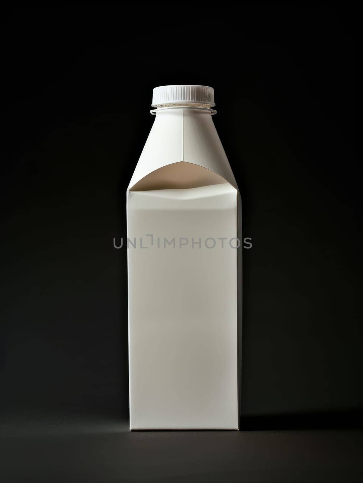 Single blank white milk carton on a dark background, ideal for branding and packaging design mockups. by sfinks