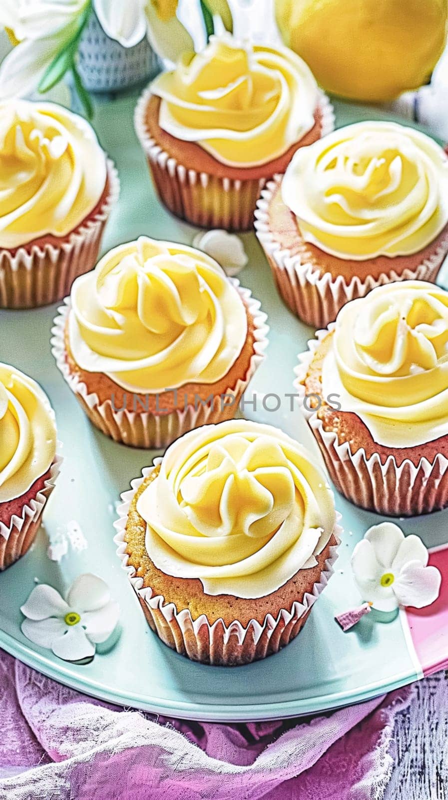 Homemade lemon cupcakes with buttercream frosting, baking recipe by Anneleven
