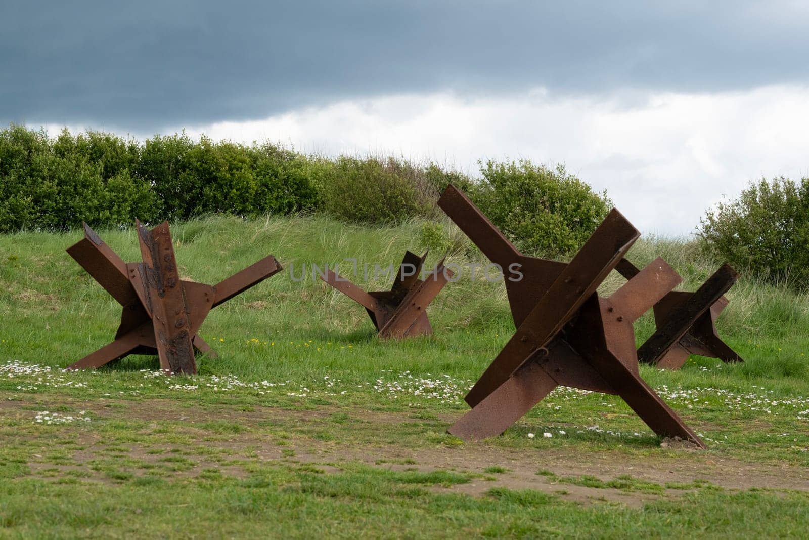 Normandy France D-Day hedgehogs near WWII Utah Beach. Veterans Day rememberance. High quality photo