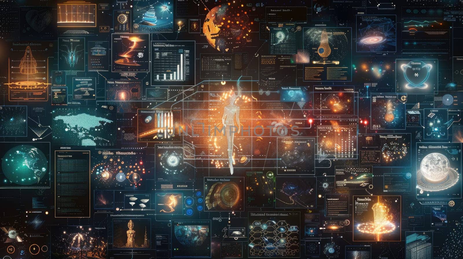 A glowing collage of various iconic ai generated artwork on a black background.