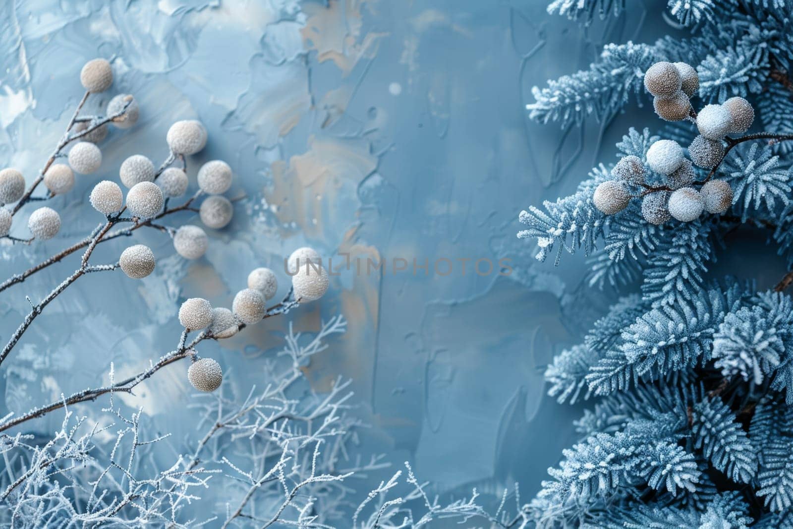 A frosty outdoor scene. Snowy winter background. Winter plants in the snow on a cold background.