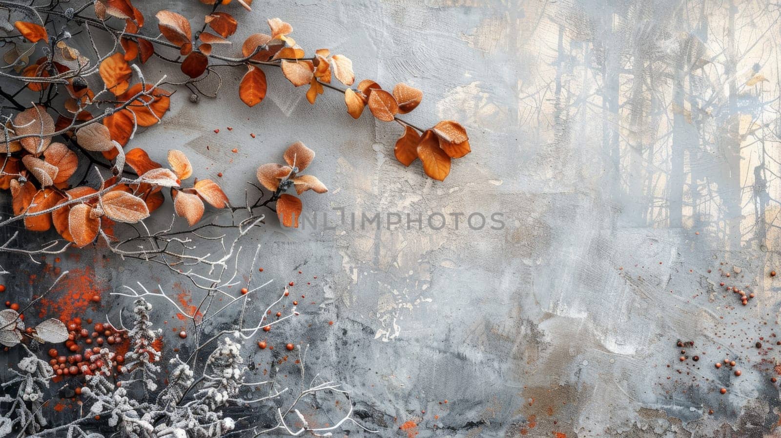 A frosty outdoor scene. Snowy winter background. Winter plants in the snow on a cold background by Lobachad