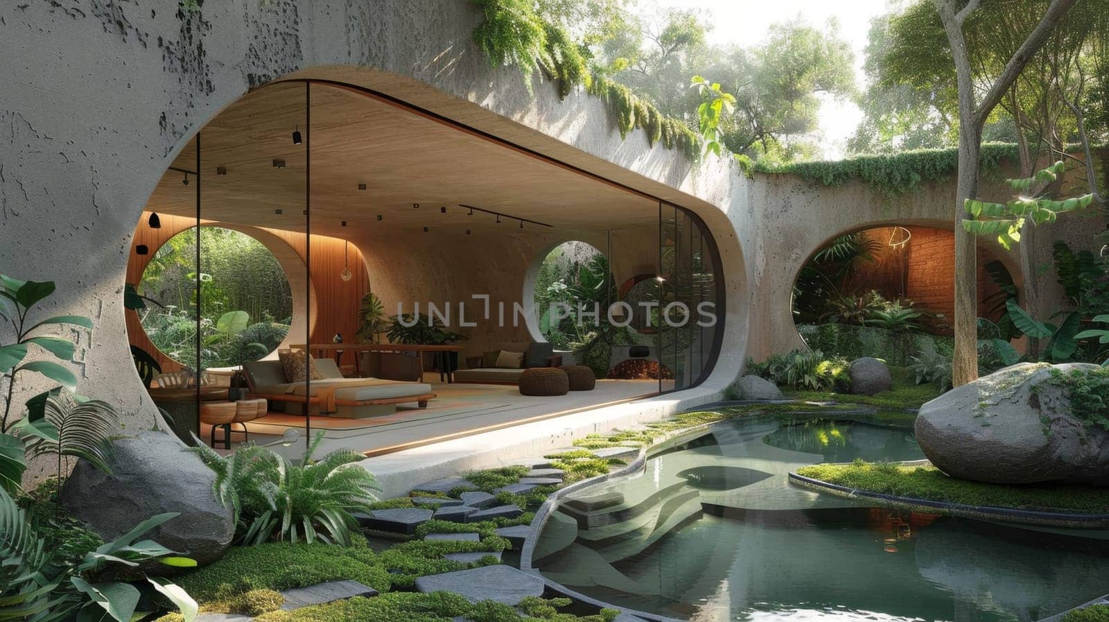 Modern design of a house in nature. Environmental design.