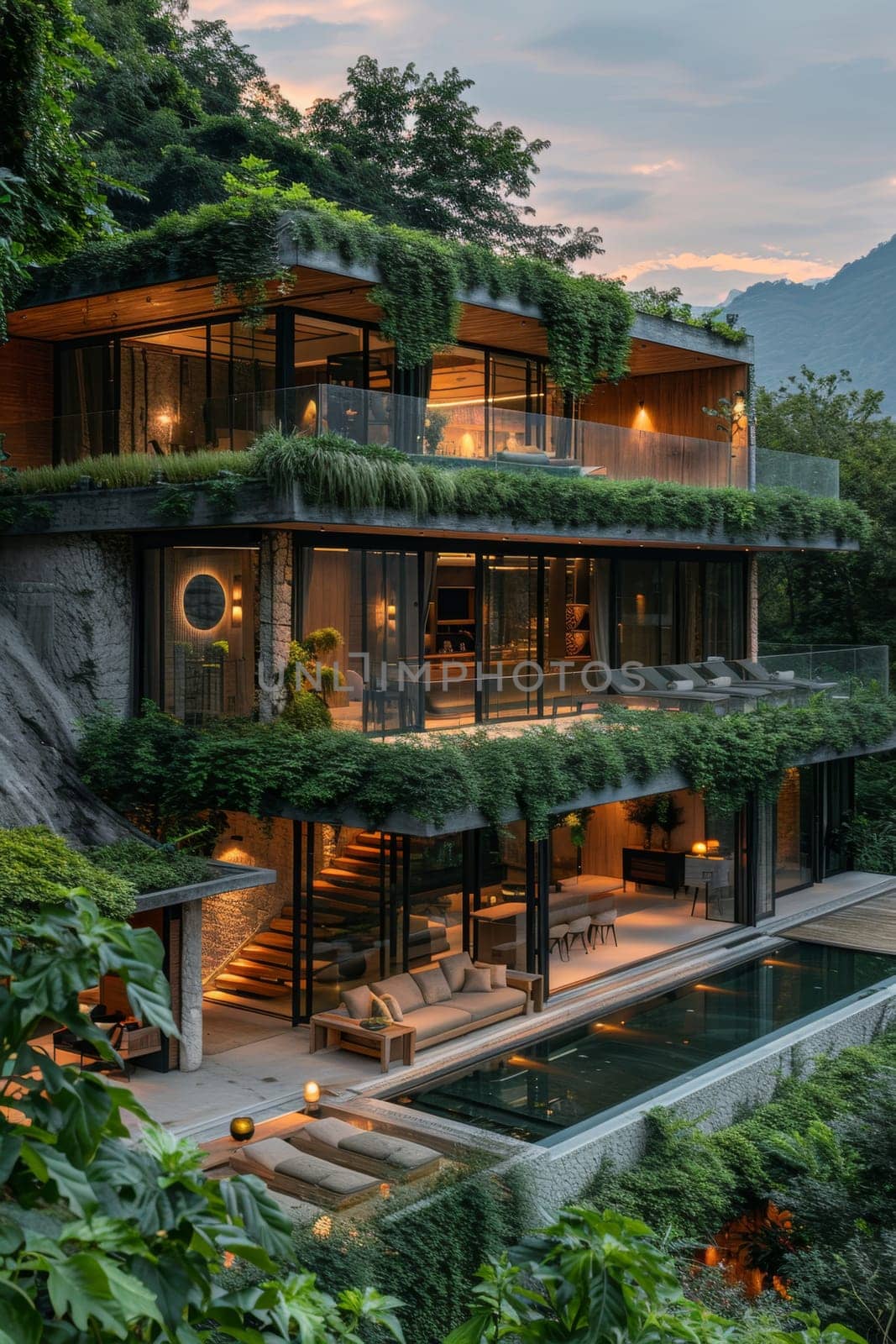 Modern design of a house in nature. Environmental design.