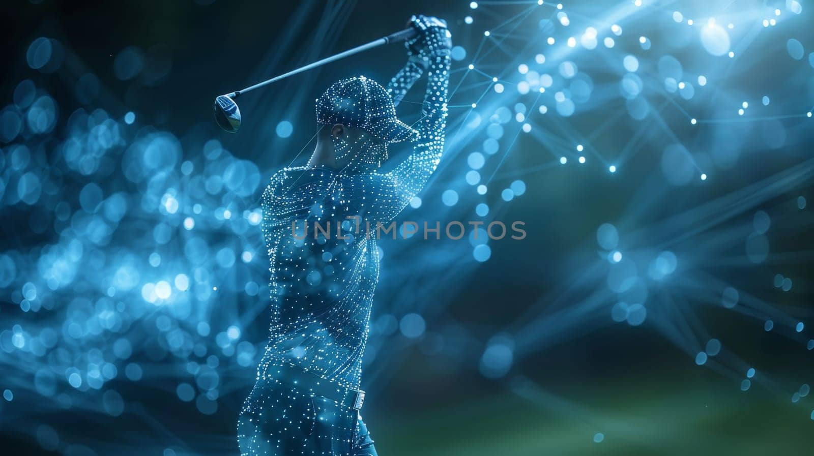 A golfer hits a ball on the golf course, the concept of a sporty healthy lifestyle on vacation. 3d illustration.