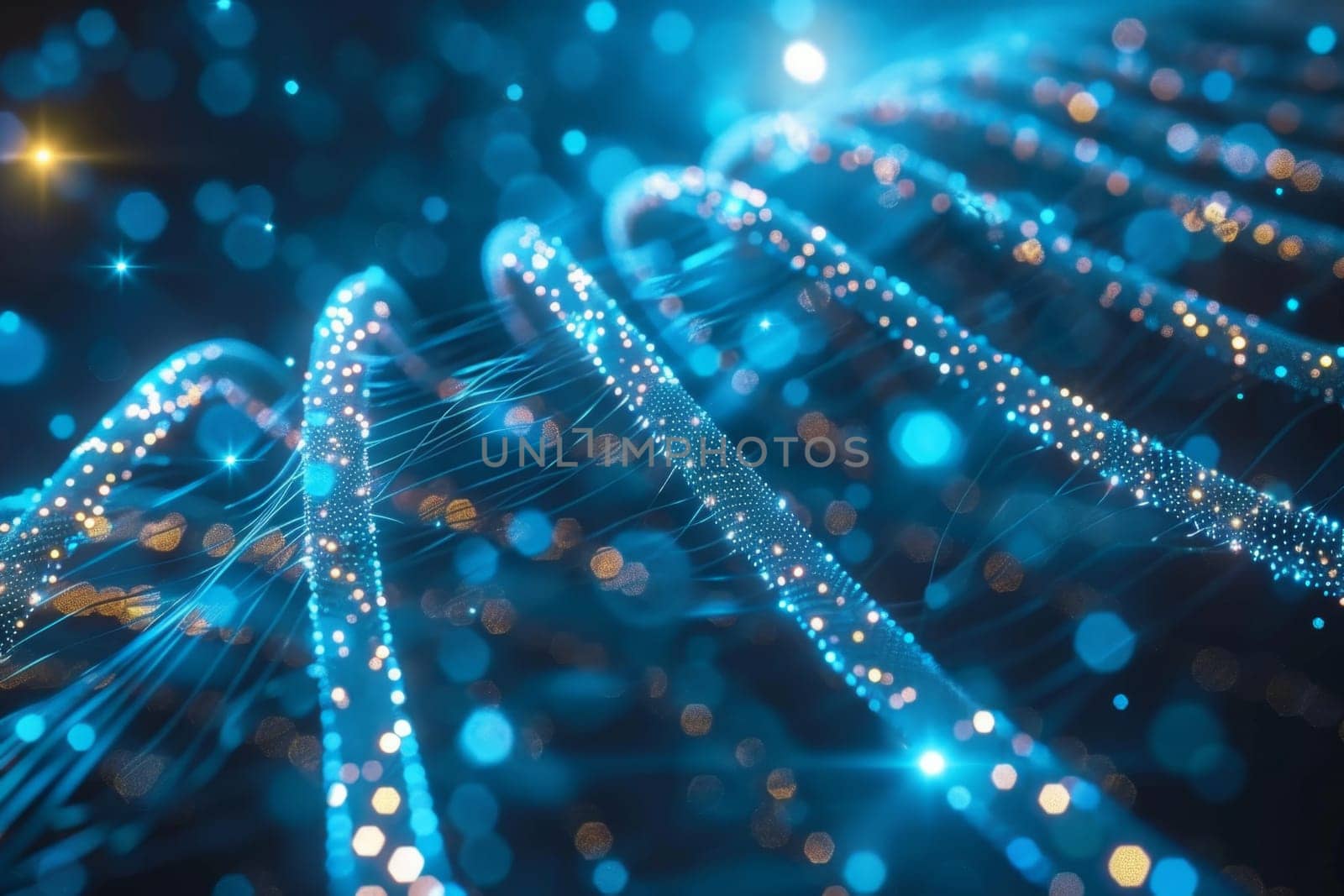 A DNA spiral on an abstract dark background. Biohacking. 3d illustration.