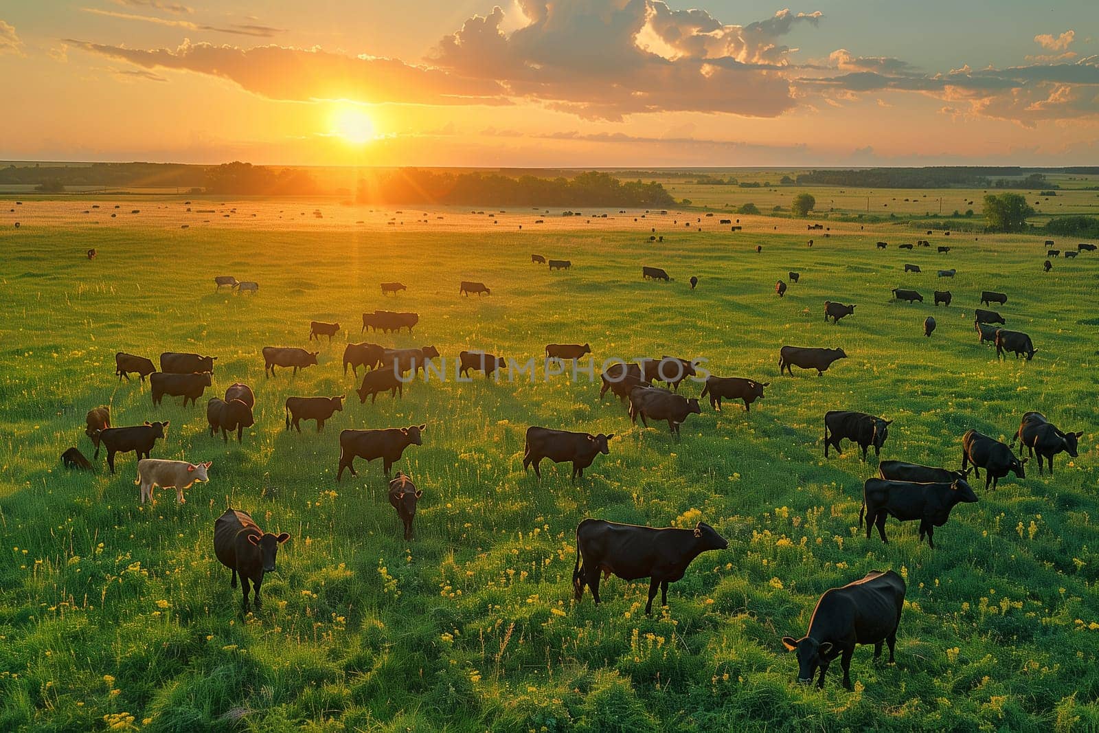 Herd of Cattle Grazing on Lush Green Field by Sd28DimoN_1976