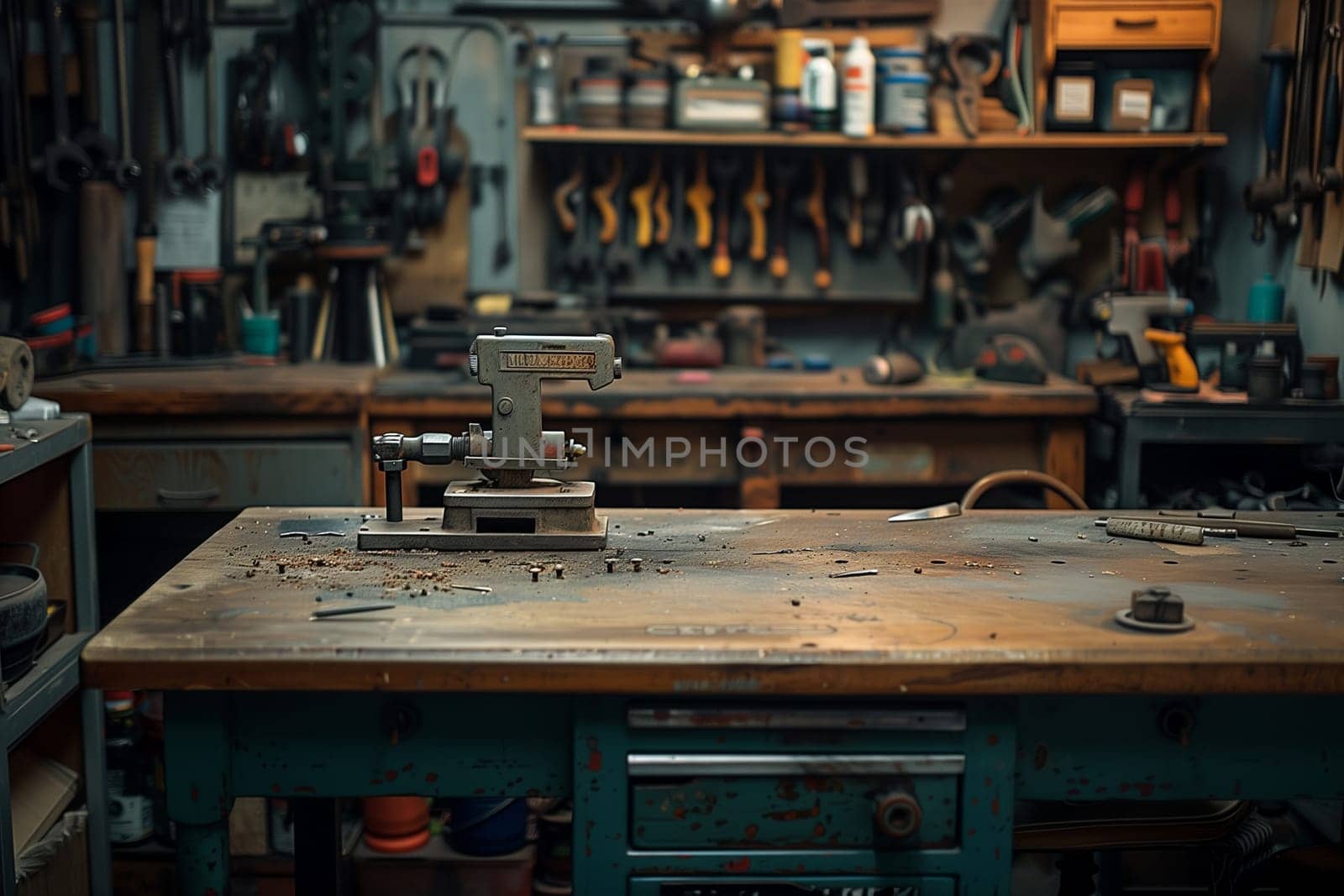 A workbench neatly arranged with an assortment of tools for various tasks.