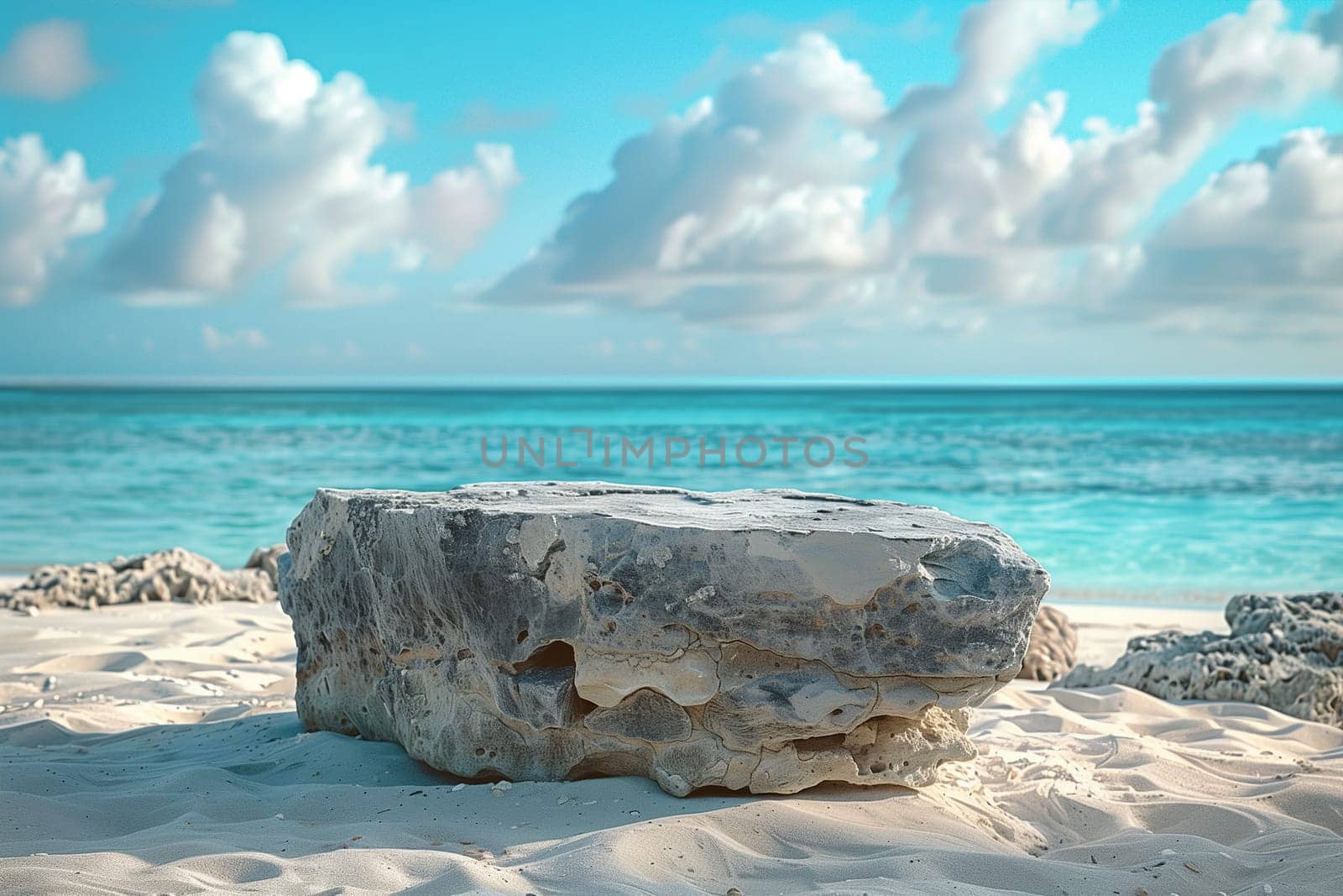 A rock sits on top of a sandy beach, blending in with the natural surroundings.
