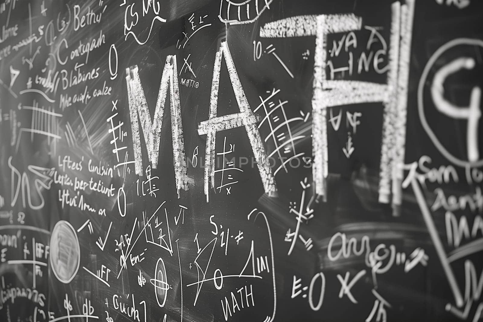 Sunlight illuminates a classroom featuring a chalkboard covered in math equations and a desk with pencils and jars.