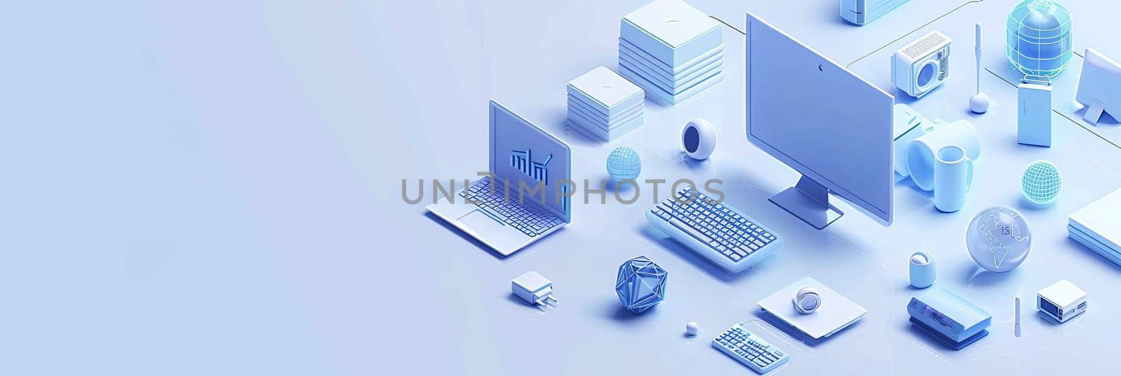 Isometric icon of a blue and white laptop, ideal for computer services, tech repairs, or cloud storage promotions.