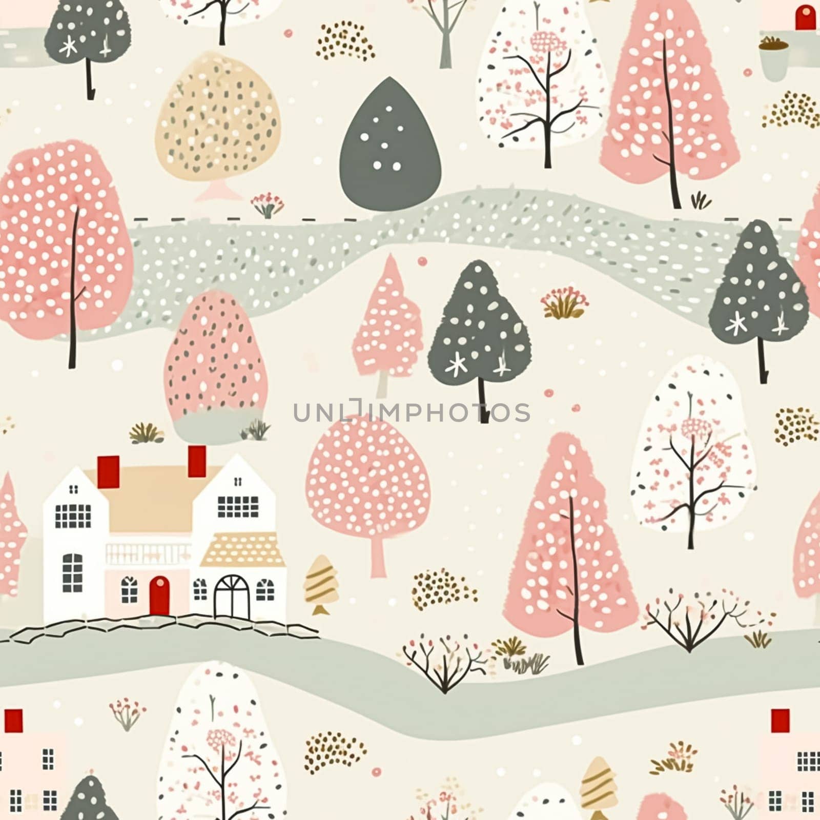 Seamless pattern, tileable autumnal pink country cottage print for wallpaper, wrapping paper, scrapbook, fabric and product design by Anneleven