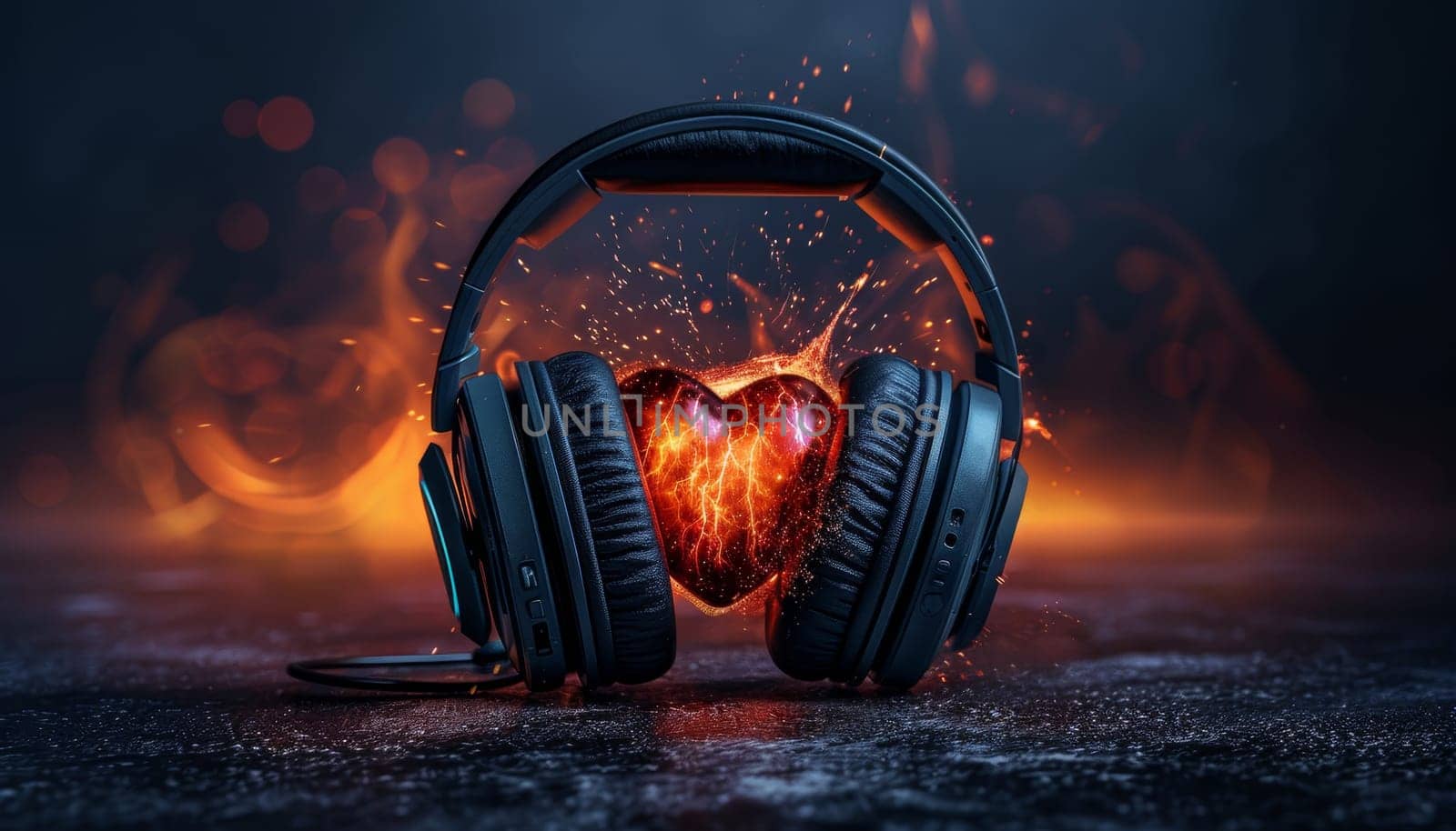 A pair of headphones with a heart on them by AI generated image by wichayada