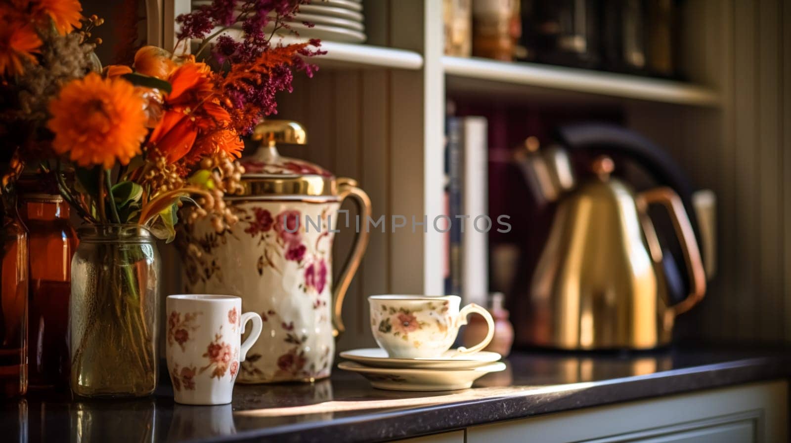 Autumnal kitchen decor, interior design and house decoration, classic English kitchen decorated for autumn season in a country house, elegant cottage style by Anneleven