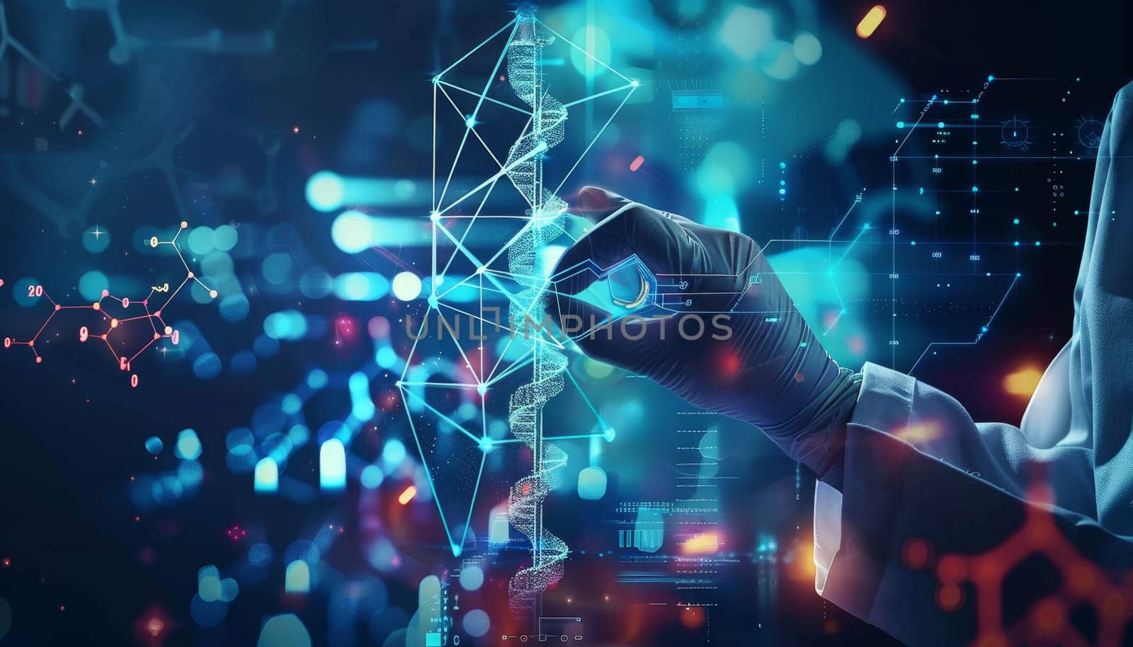 A person is holding a DNA strand in a lab setting by AI generated image by wichayada