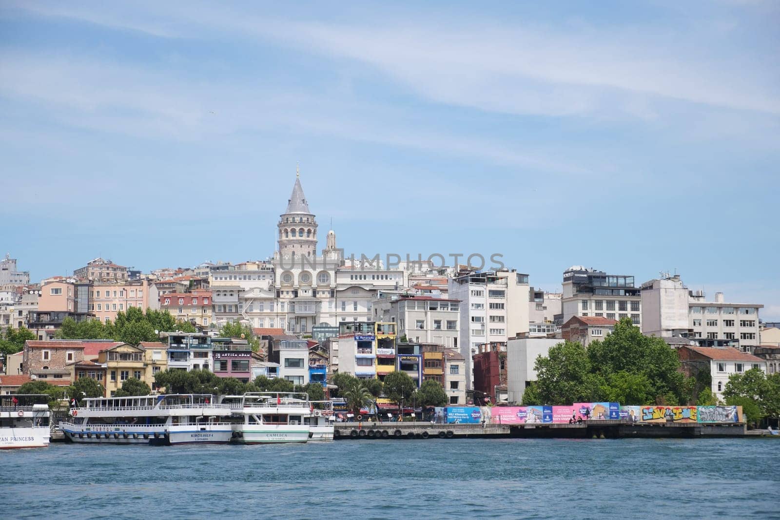 turkey istanbul 23 june 2023. Istanbul harbor in front of Galata Tower