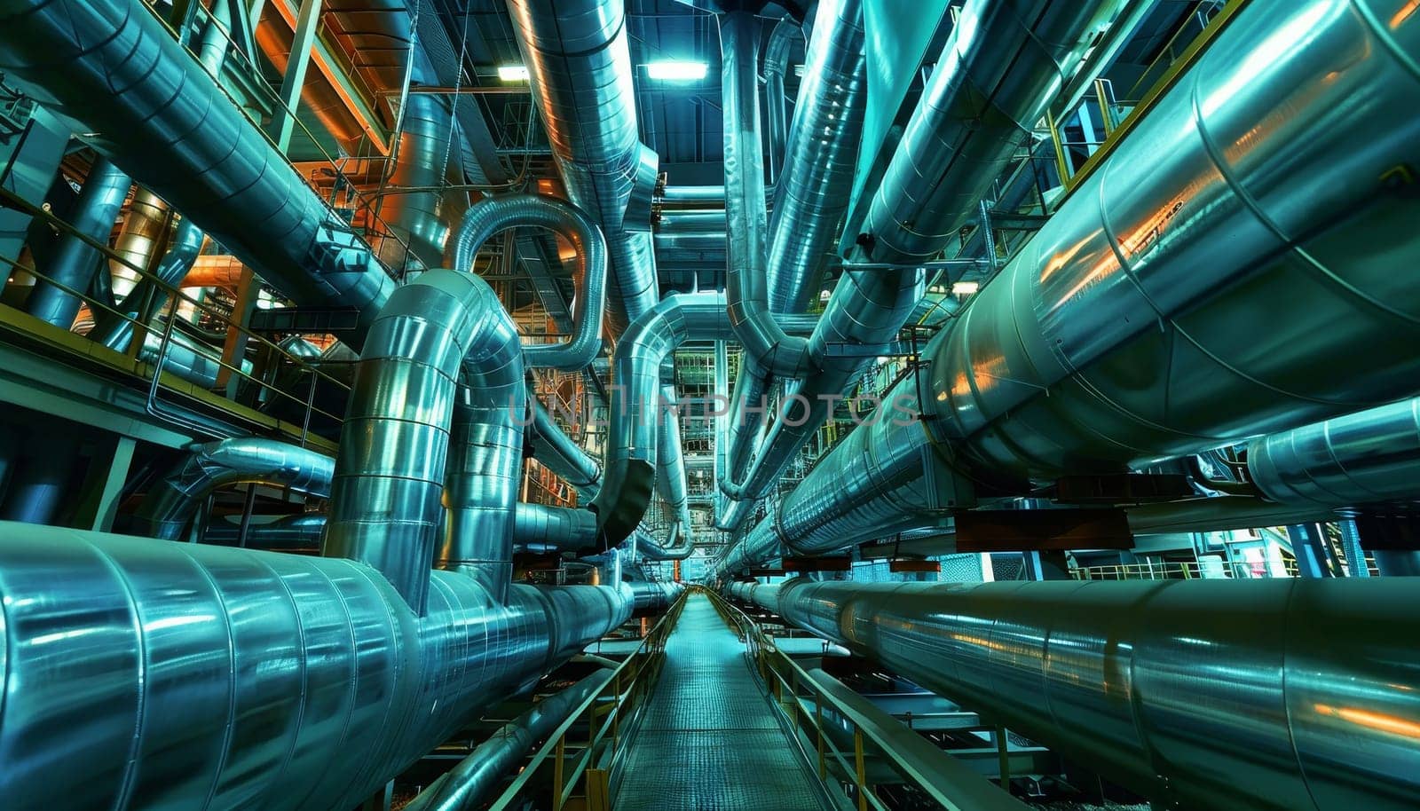 A long, narrow room with many pipes and tubes by AI generated image by wichayada