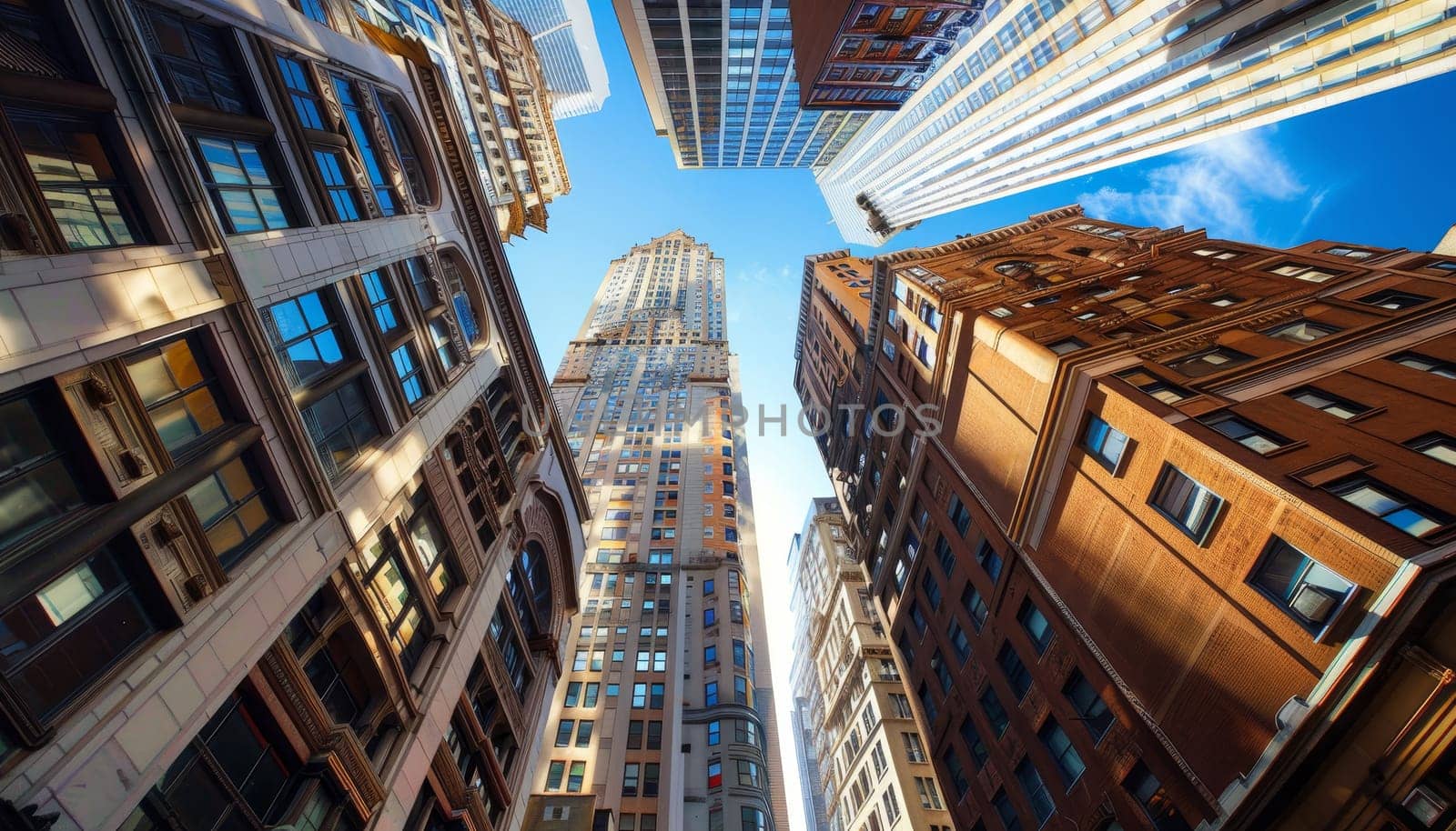 A city skyline with tall buildings and a clear blue sky by AI generated image by wichayada