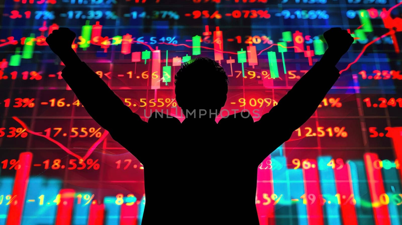 Triumphant Investors Celebrating Stock Market Success.