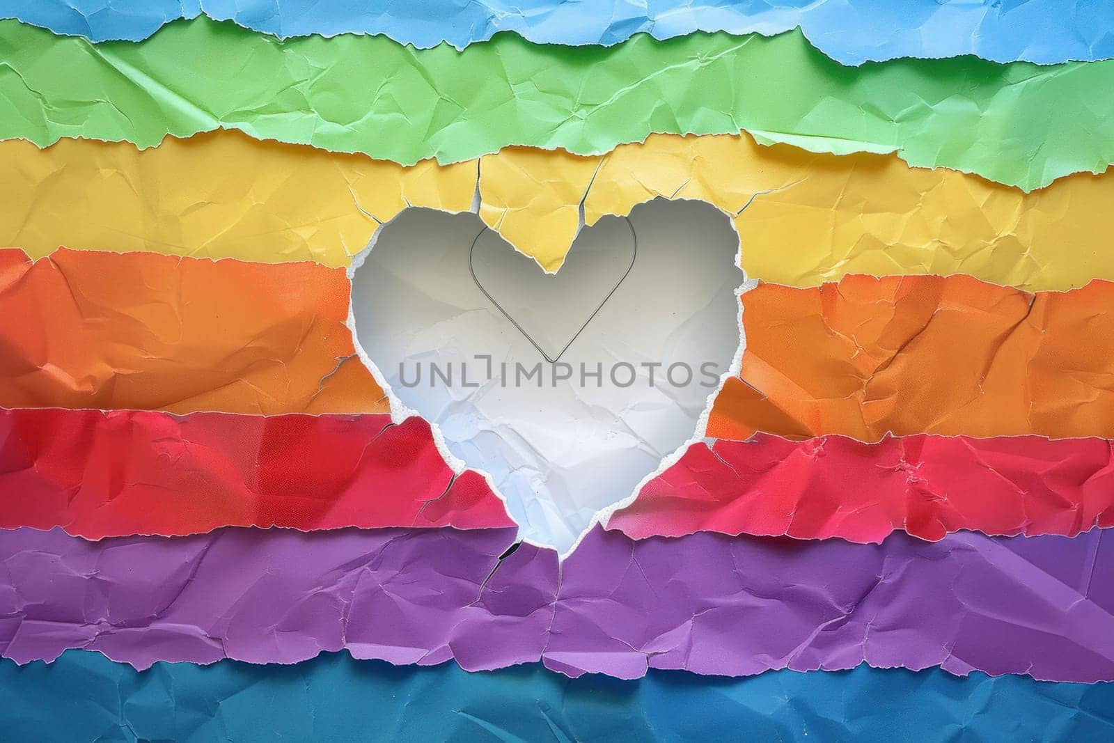 A colorful piece of paper with a heart cut out of it.