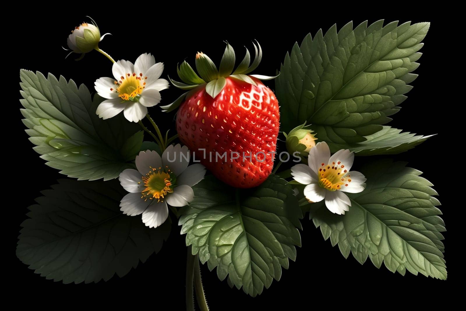 ripe red strawberries on a black background .