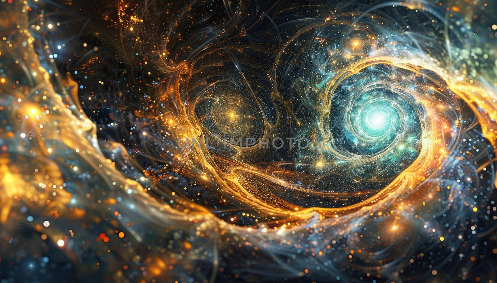 A spiral galaxy with a bright blue star in the center by AI generated image.