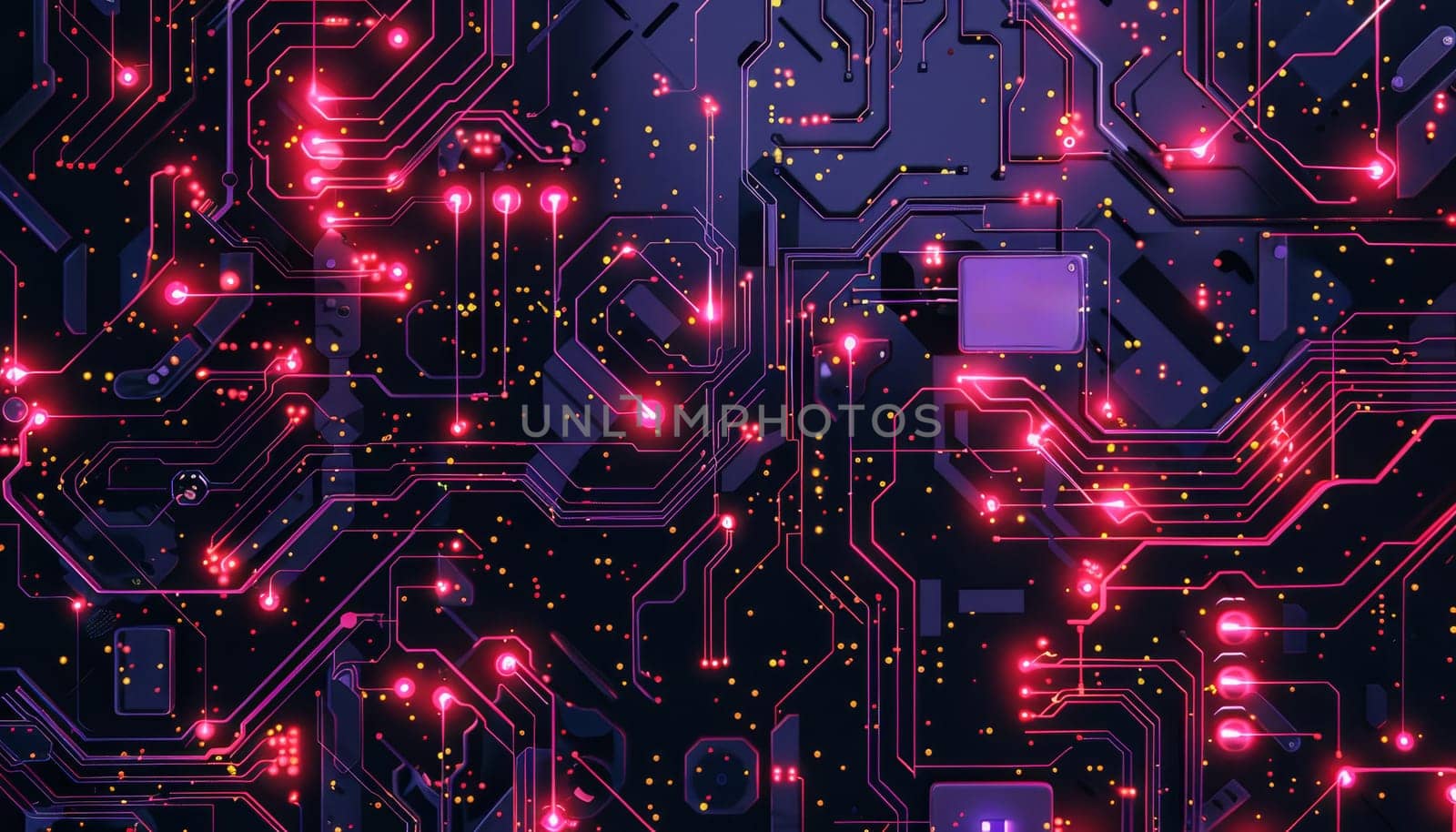 A computer chip with many red lights on it by AI generated image.