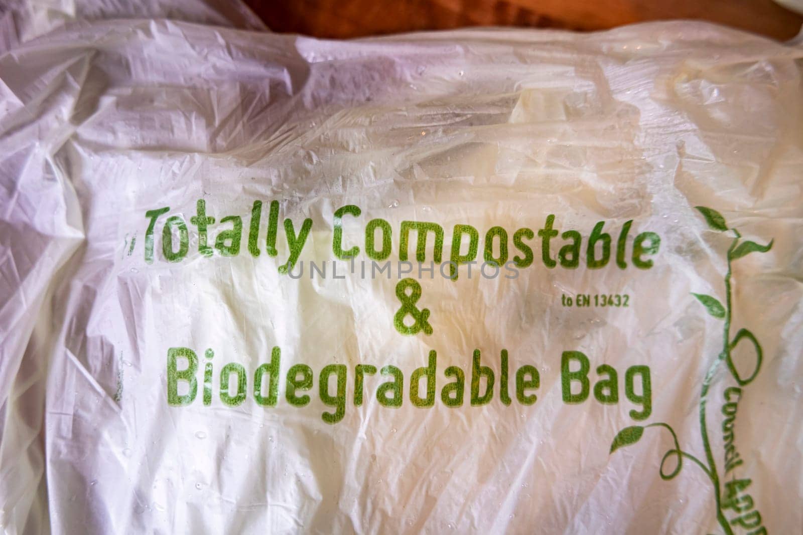 PORTNOO, IRELAND - NOVEMBER 11 2021: This bags are totally compostable.