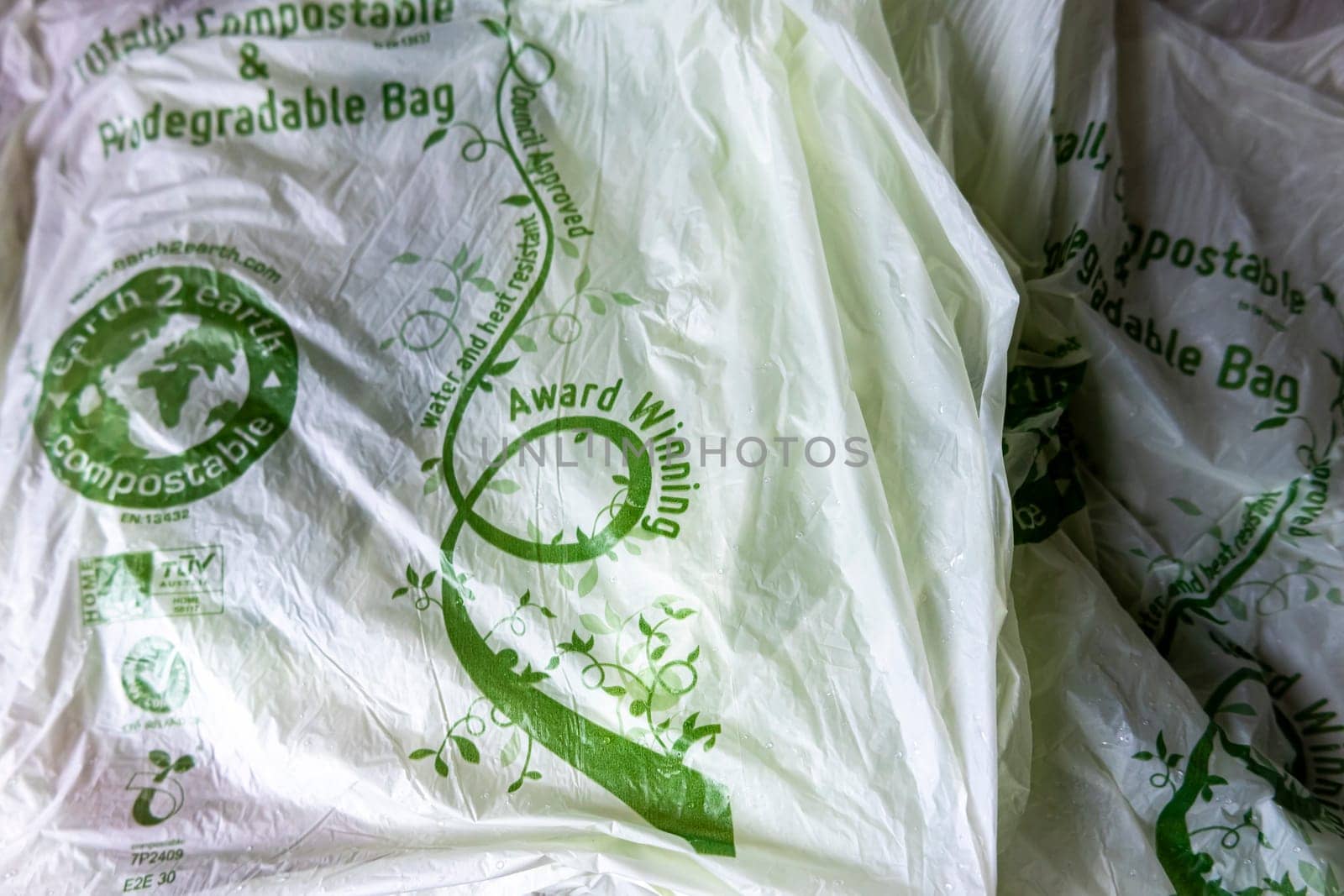 PORTNOO, IRELAND - NOVEMBER 11 2021: This bags are totally compostable.