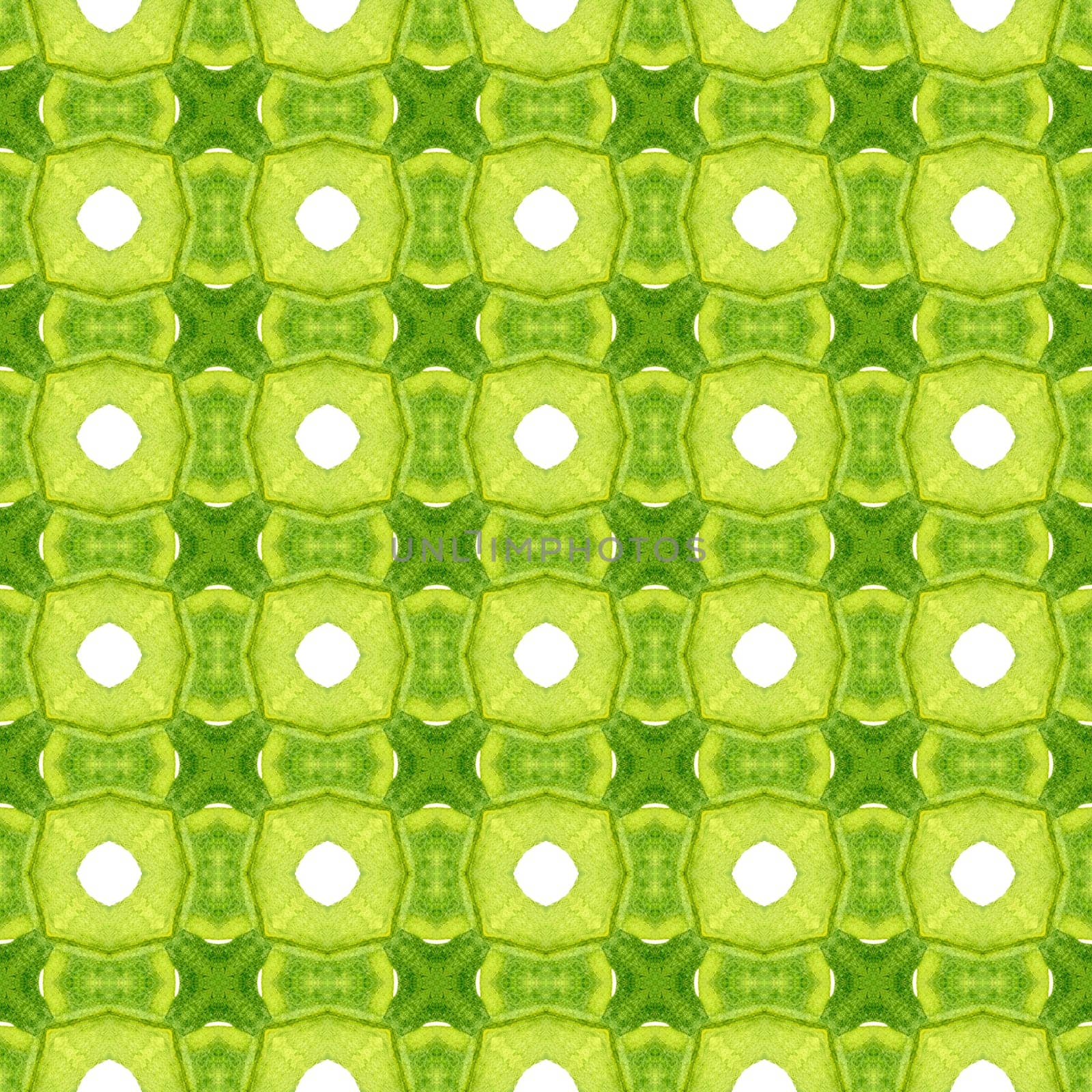 Watercolor medallion seamless border. Green astonishing boho chic summer design. Medallion seamless pattern. Textile ready optimal print, swimwear fabric, wallpaper, wrapping.
