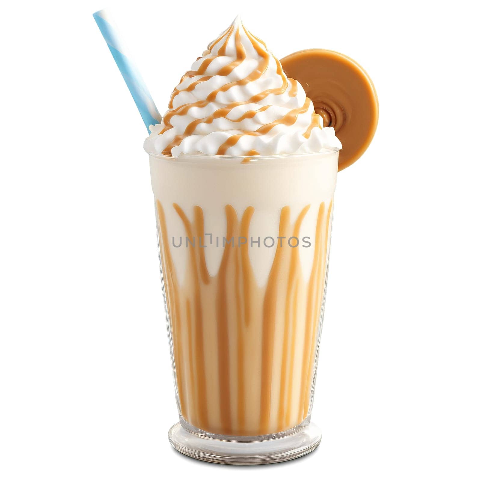 Salted Caramel Dream Milkshake caramel swirls sea salt flakes indulgent treat eye catching Summer drink. close-up milkshake drink, isolated on transparent background