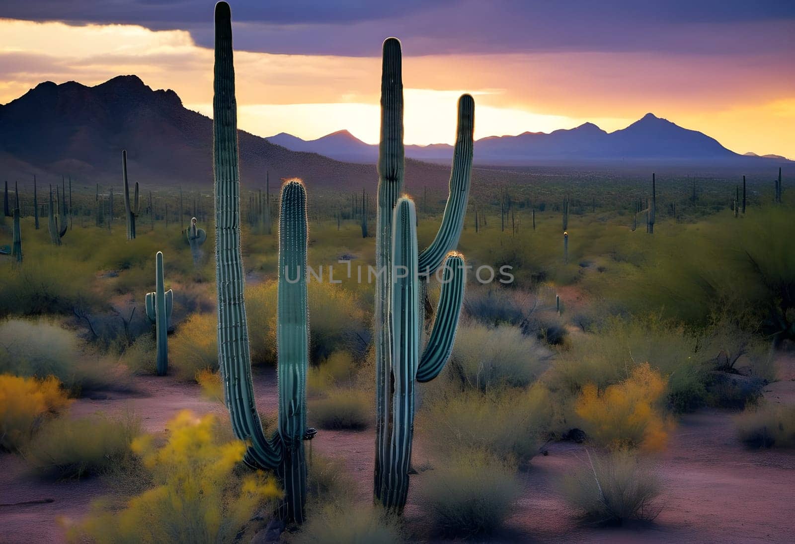 Twilight Tapestry: Dramatic Sky Over Arizona's Saguaro Desert