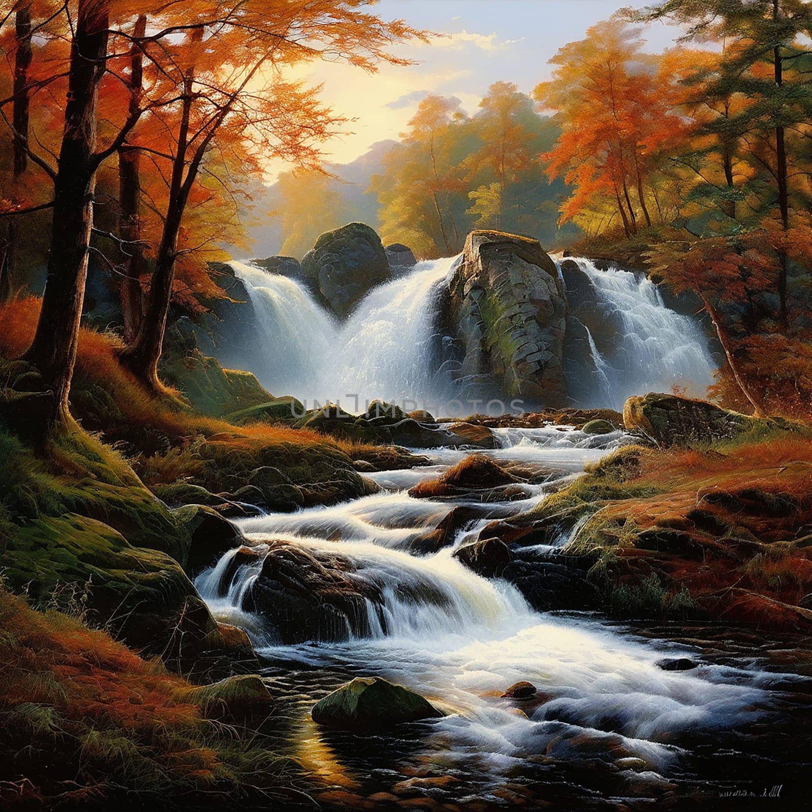 Tranquil Waters: Capturing the Beauty of an Autumn Waterfall Landscape