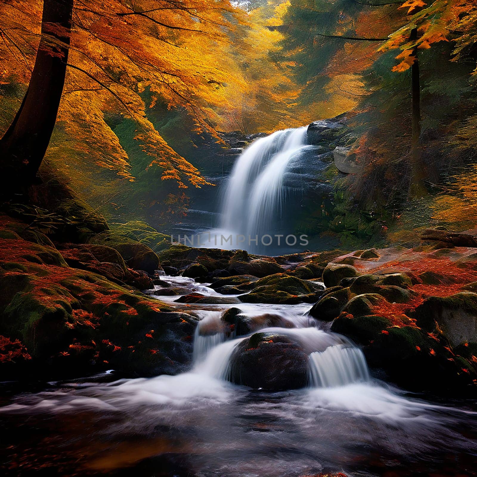 Tranquil Falls: Nature's Palette in Autumn