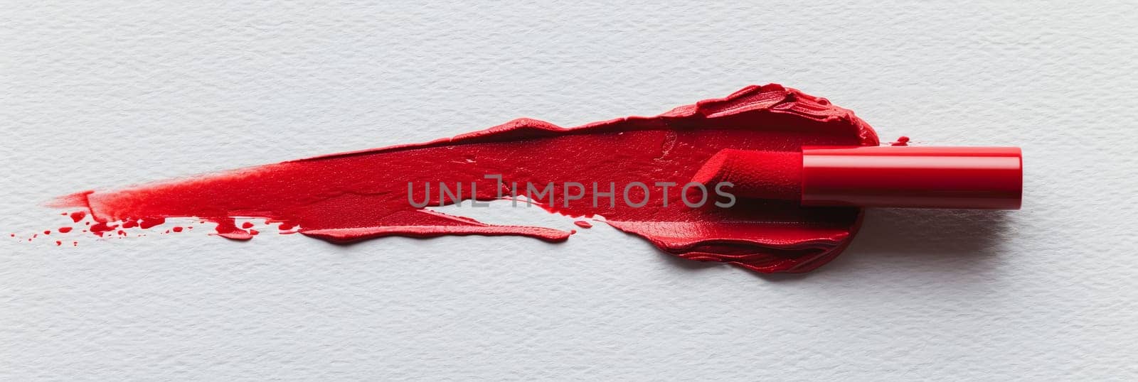 A close-up of a crimson lipstick smudge on paper, creating a romantic and fleeting mark of passion.