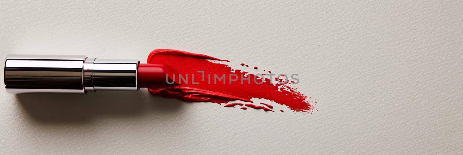A close up of a red lipstick drawing a swatch on a white surface, leaving behind a smear of classic red matte lipstick.