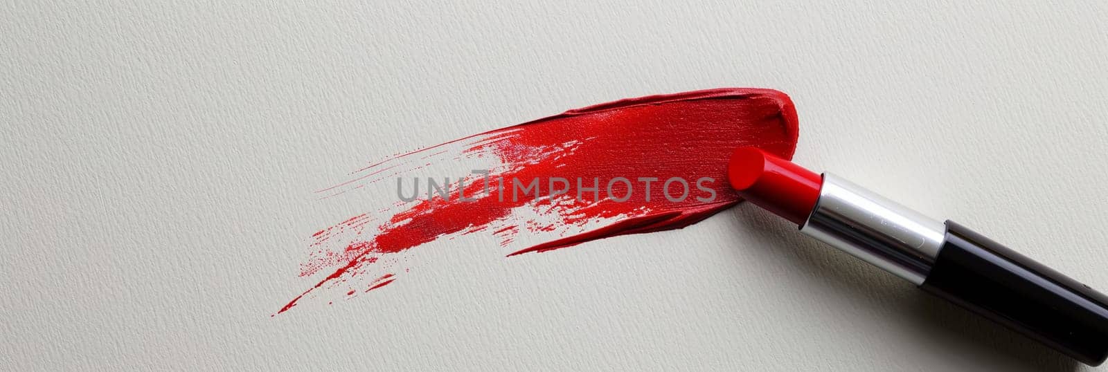 A close up of a red lipstick smudge on a white surface, creating a bold statement against the clean background.