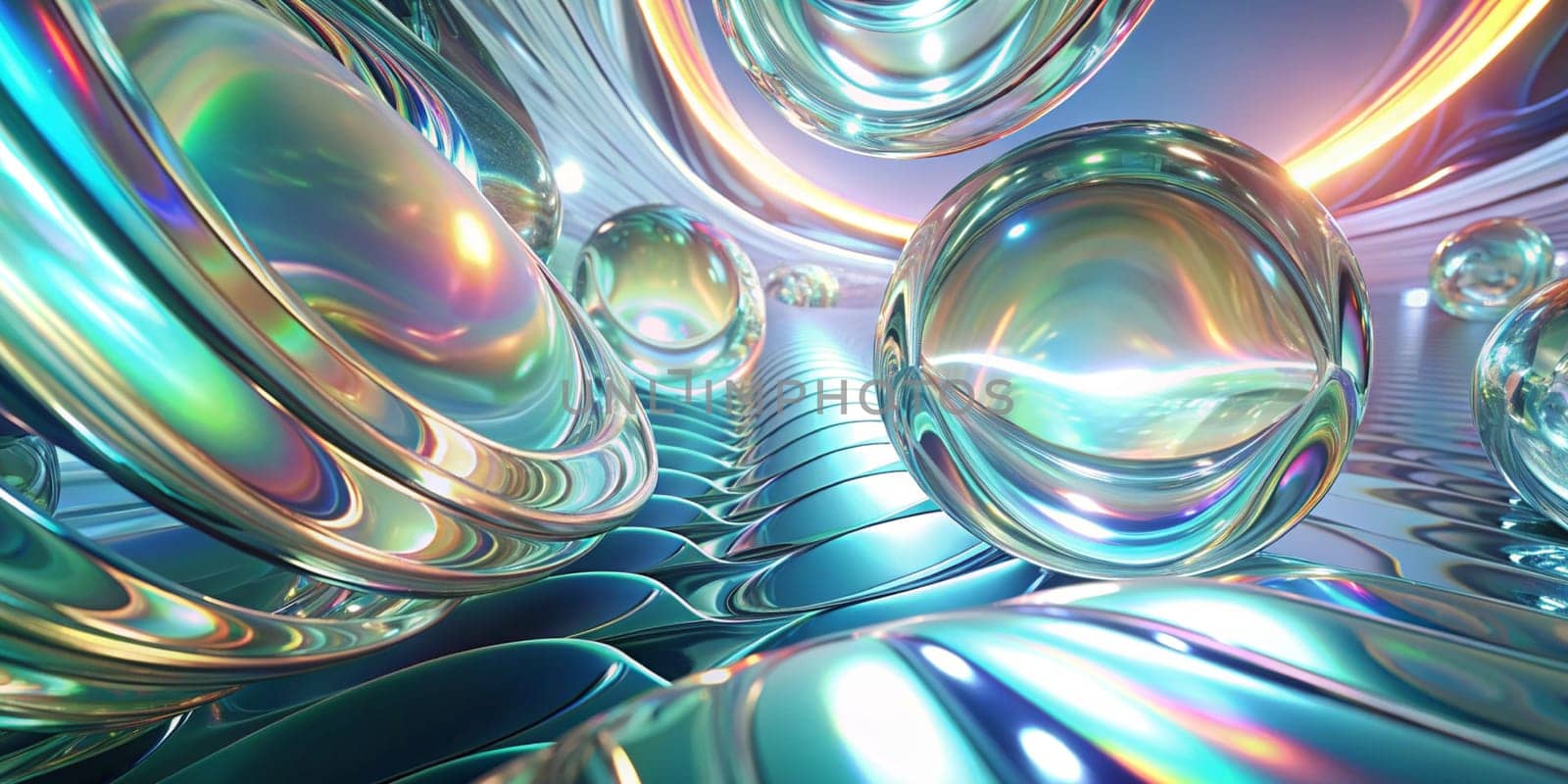 Futuristic holographic abstract horizontal background, smooth flowing shapes, AI generated. by Margo