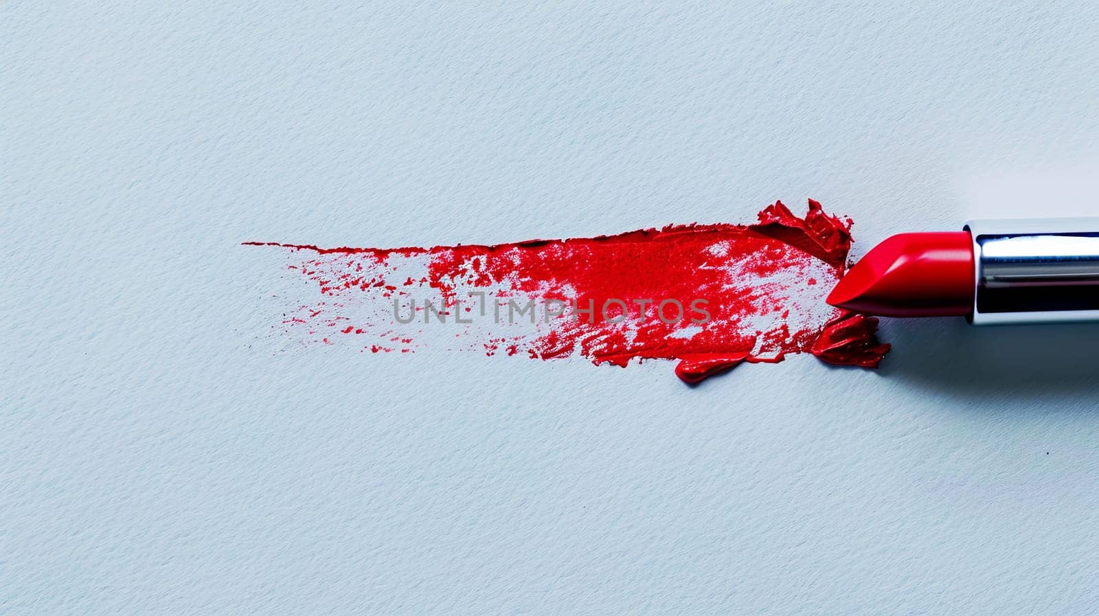 Classic red matte lipstick leaving a bold swatch on white surface.