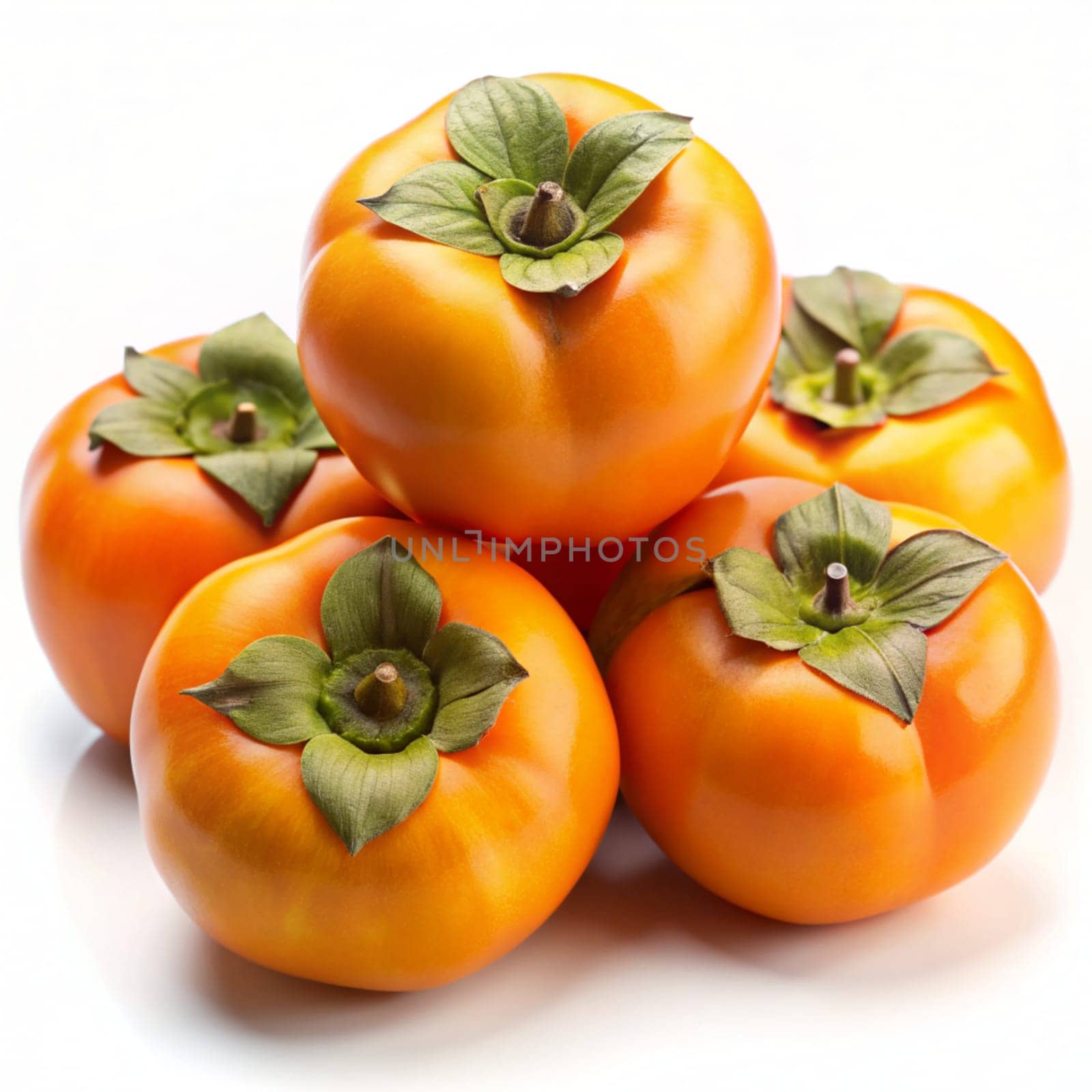 Fresh persimmons isolated on white background. Ai generated by alenamoore