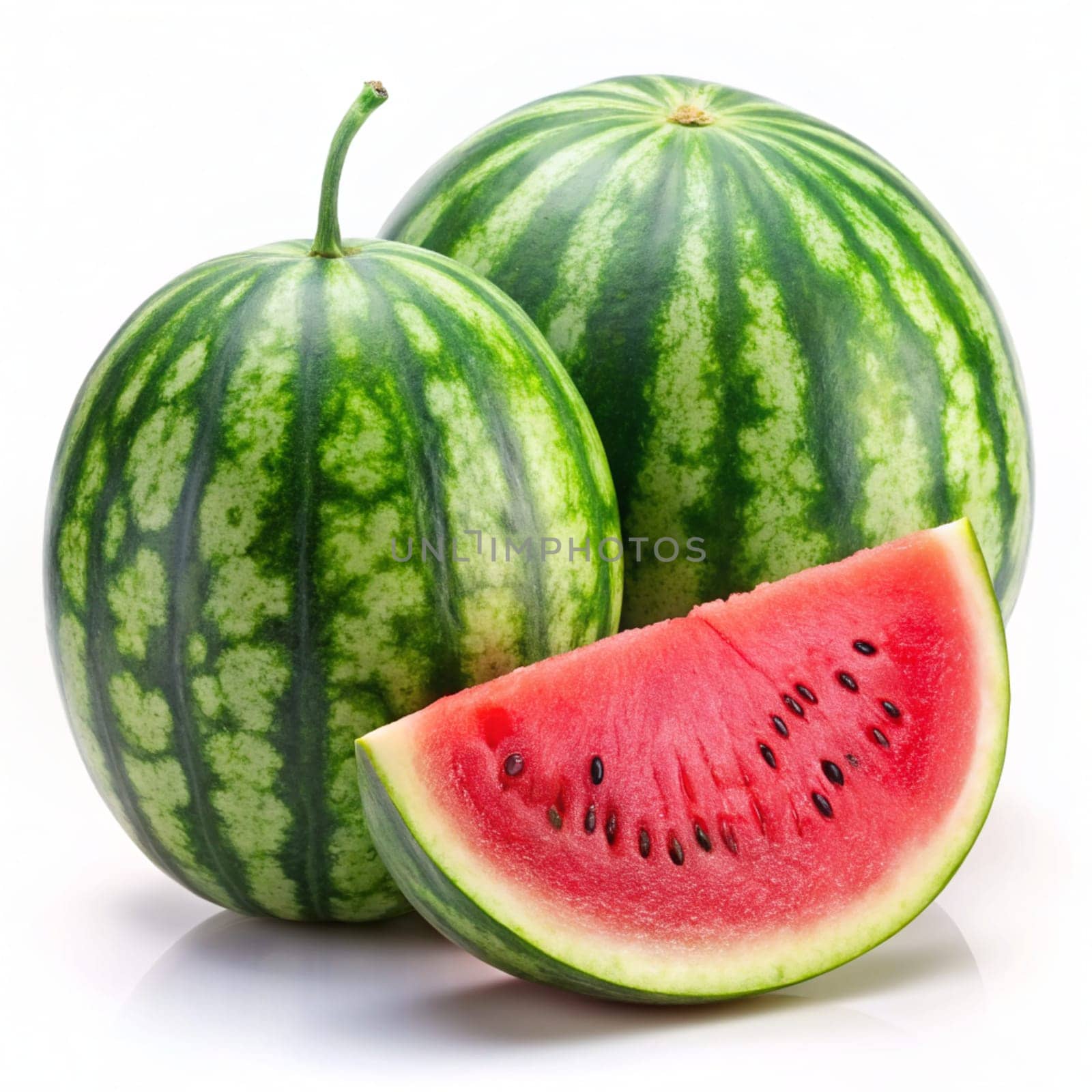 Juicy watermelon with sliced isolated on white background. Ai generated by alenamoore