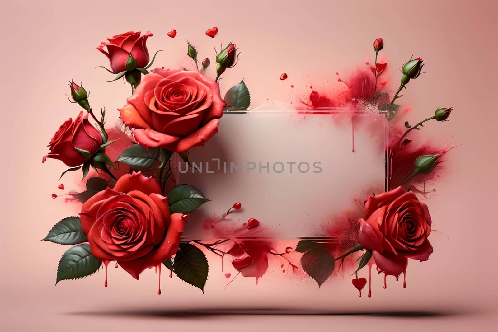 beautiful colorful red roses with empty blank letterhead .