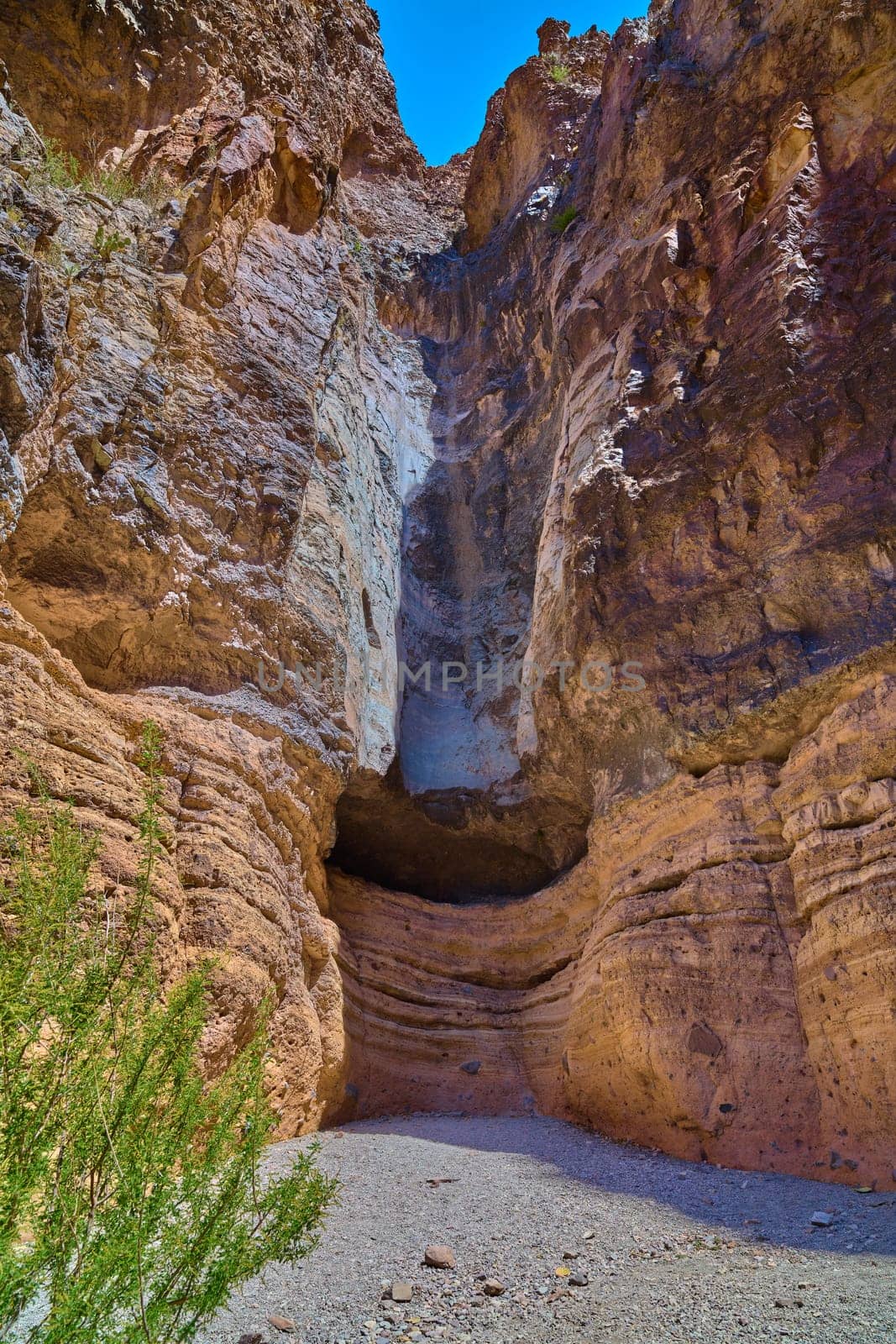 Looking Up at the Dry Fall from Lower Burro Mesa Pouroff in Big Bend National Park, Texas.