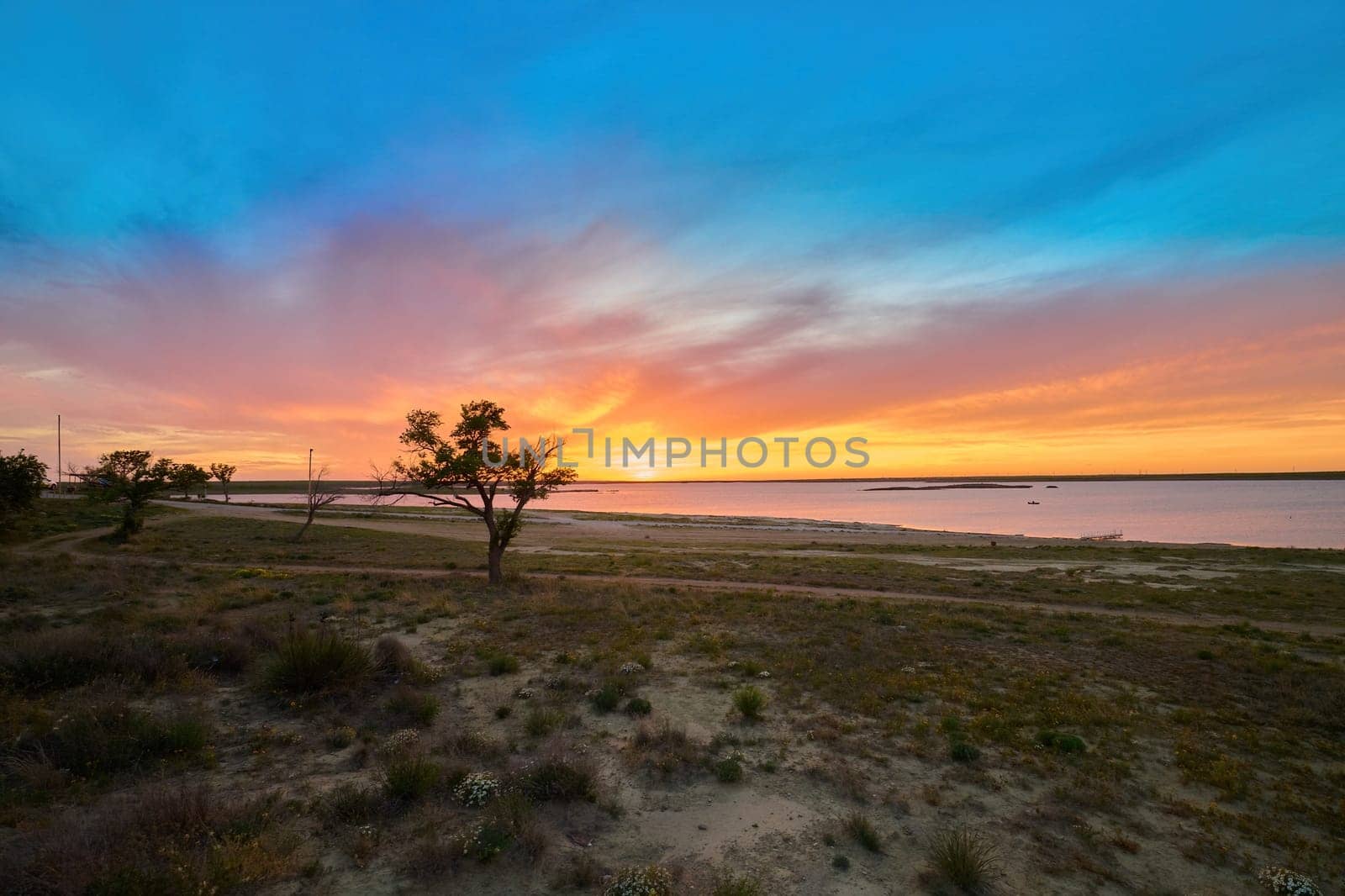 Colorful sunset on Lake JB Thomas, Texas.