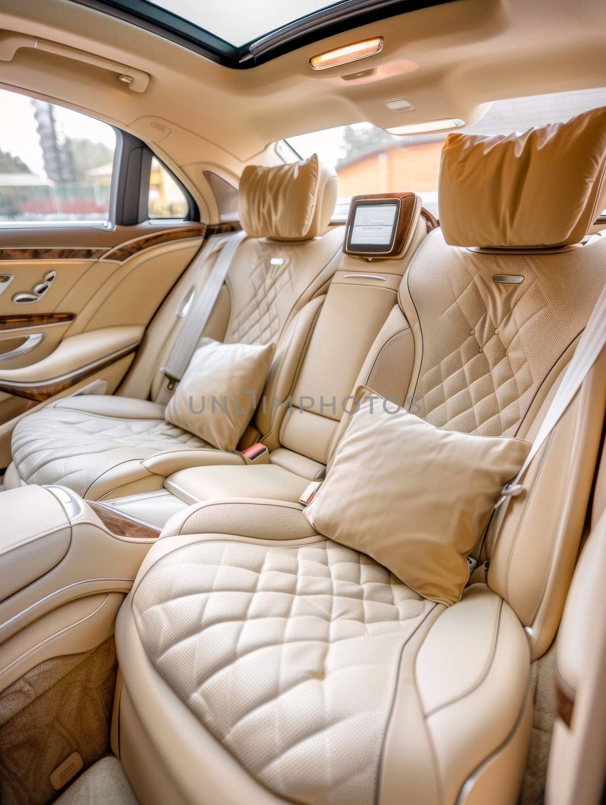 The luxurious cabin of a high-end vehicle is outfitted with quilted leather seats, exuding an aura of exclusivity and sophistication. Detailed workmanship speaks to a bespoke automotive experience. by sfinks