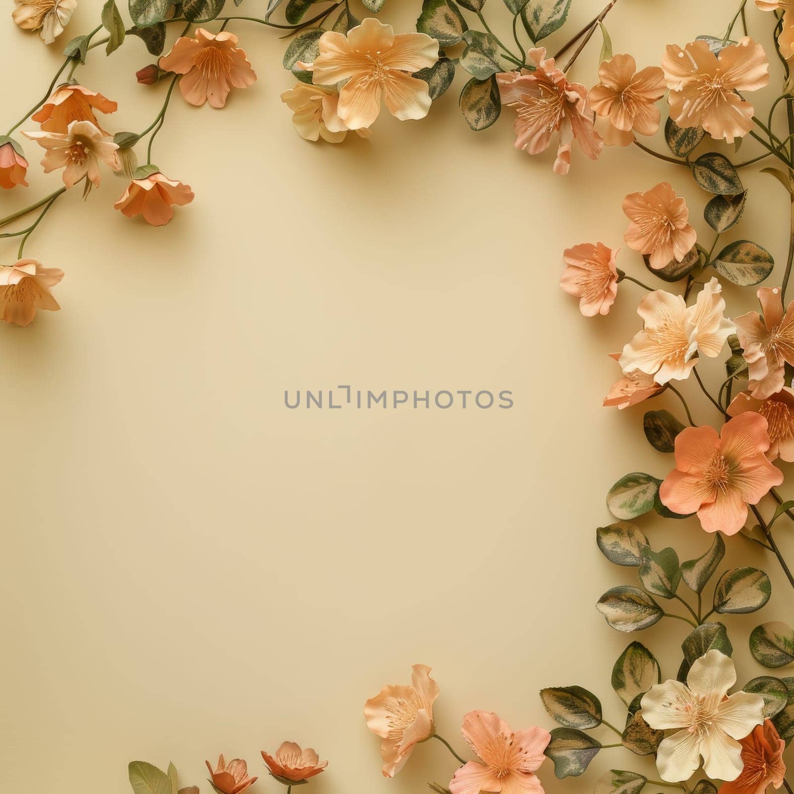 A flowery border with a yellow background. The flowers are orange and white